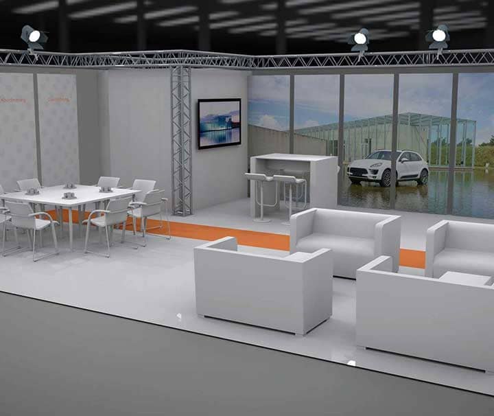 3D-Konzept Messeauftritt mit Mobiliar