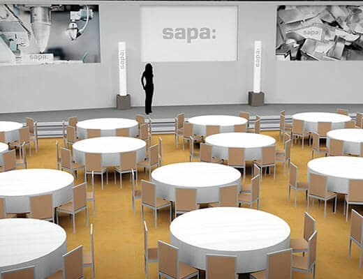 3D-Konzeption des Veranstaltungsraums für die Sapa Veranstaltung