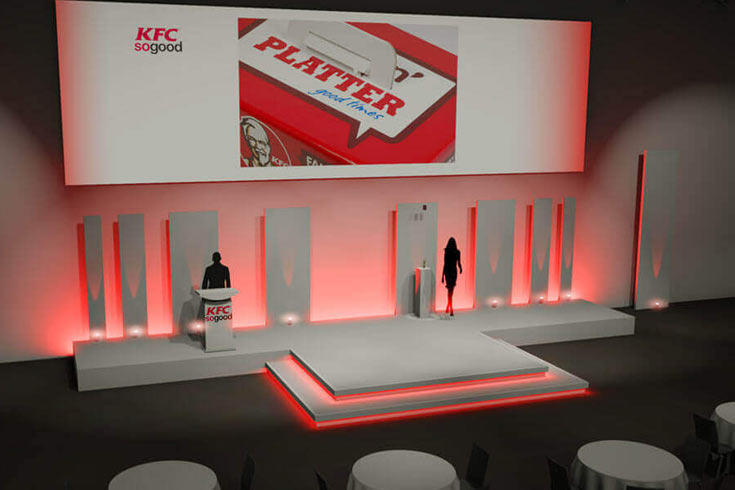 Bühne für KFC Event als 3D-Visualisierung